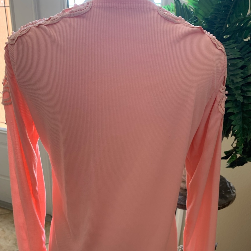 Pink, Long-Sleeve Pearl Beading Ribbed Tee - Picture 8 of 8